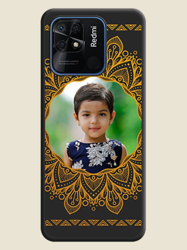 Custom Round Image with Floral Design on Photo on Space Black Soft Matte Mobile Cover - Redmi 10