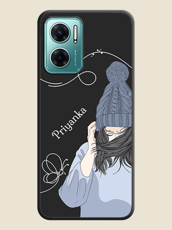 Custom Girl With Blue Winter Outfiit Custom Text Design On Space Black Personalized Soft Matte Phone Covers -Xiaomi Redmi 11 Prime 5G