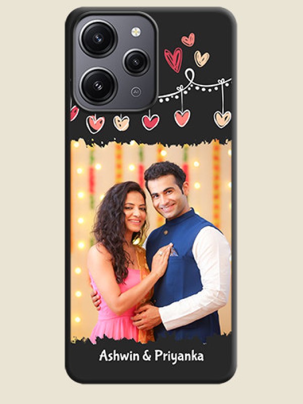 Custom Pink Love Hangings with Name on Space Black Custom Soft Matte Phone Cases - Redmi 12 4G