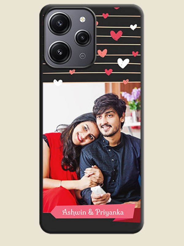Custom Love Pattern with Name on Pink Ribbon - Photo on Space Black Soft Matte Back Cover - Redmi 12 4G