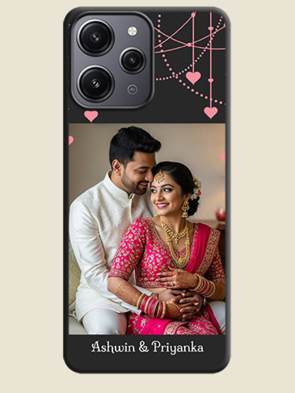 Custom Pink Love Hangings with Text on Space Black Custom Soft Matte Back Cover - Redmi 12 4G