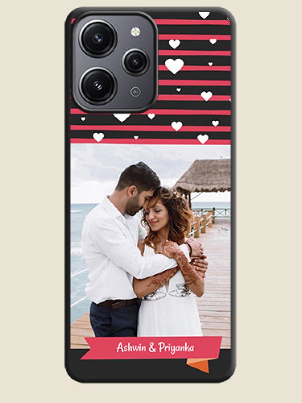 Custom White Color Love Symbols with Pink Lines Pattern on Space Black Custom Soft Matte Phone Cases - Redmi 12 4G