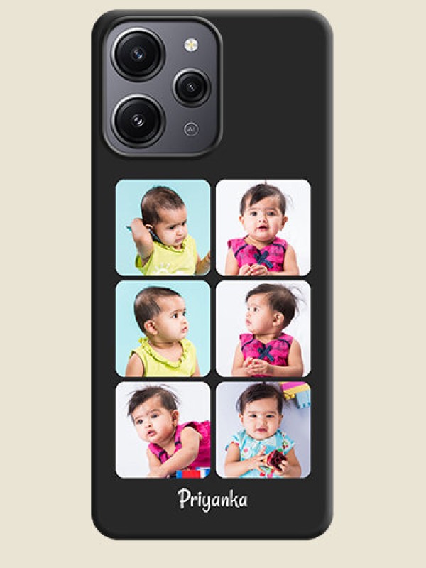 Custom Floral Art with 6 Image Holder - Photo on Space Black Soft Matte Mobile Case - Redmi 12 4G