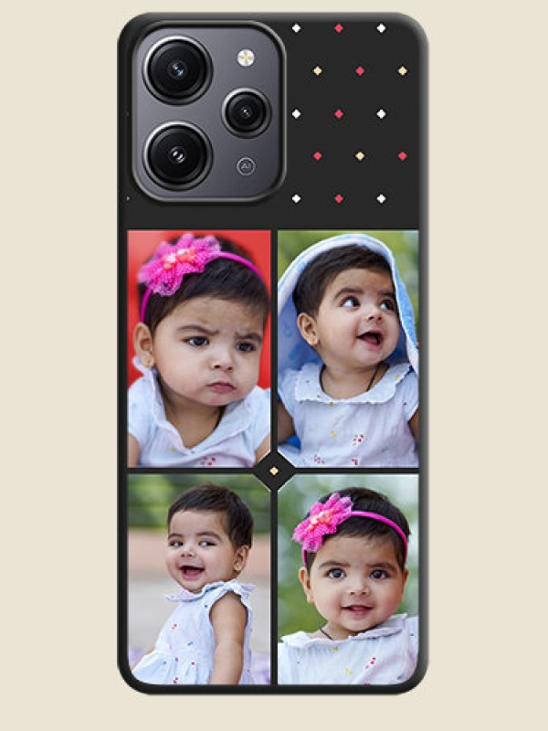 Custom Multicolor Dotted Pattern with 4 Image Holder on Space Black Custom Soft Matte Phone Cases - Redmi 12 4G