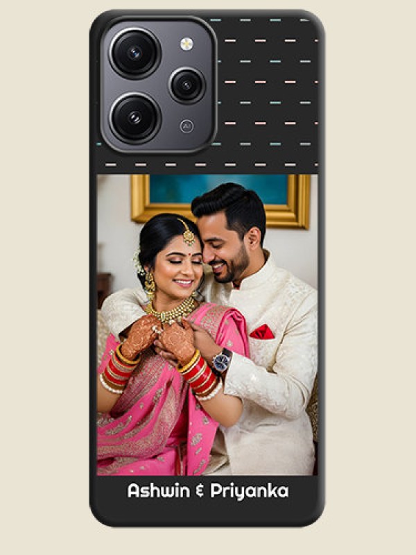 Custom Line Pattern Design with Text on Space Black Custom Soft Matte Phone Back Cover - Redmi 12 4G