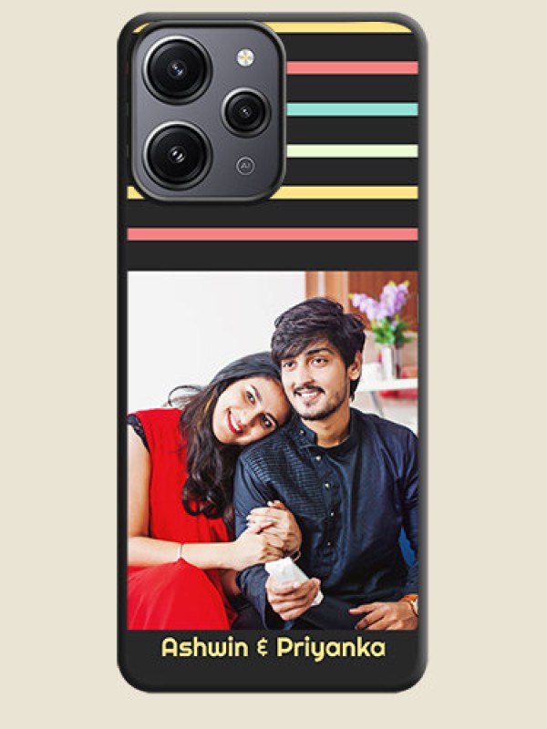 Custom Color Stripes with Photo and Text - Photo on Space Black Soft Matte Mobile Case - Redmi 12 4G