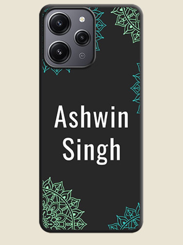 Custom Your Name with Floral Design on Space Black Custom Soft Matte Back Cover - Redmi 12 4G