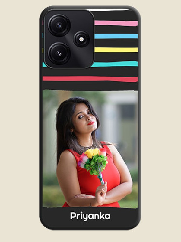 Custom Multicolor Lines with Image on Space Black Personalized Soft Matte Phone Covers - Redmi 12 5G