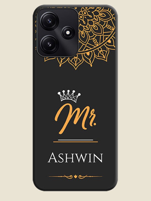 Custom Mr Name with Floral Design on Personalised Space Black Soft Matte Cases - Redmi 12 5G