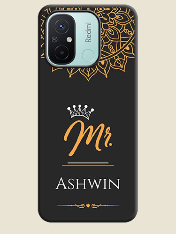 Custom Mr Name with Floral Design  on Personalised Space Black Soft Matte Cases - Redmi 12c