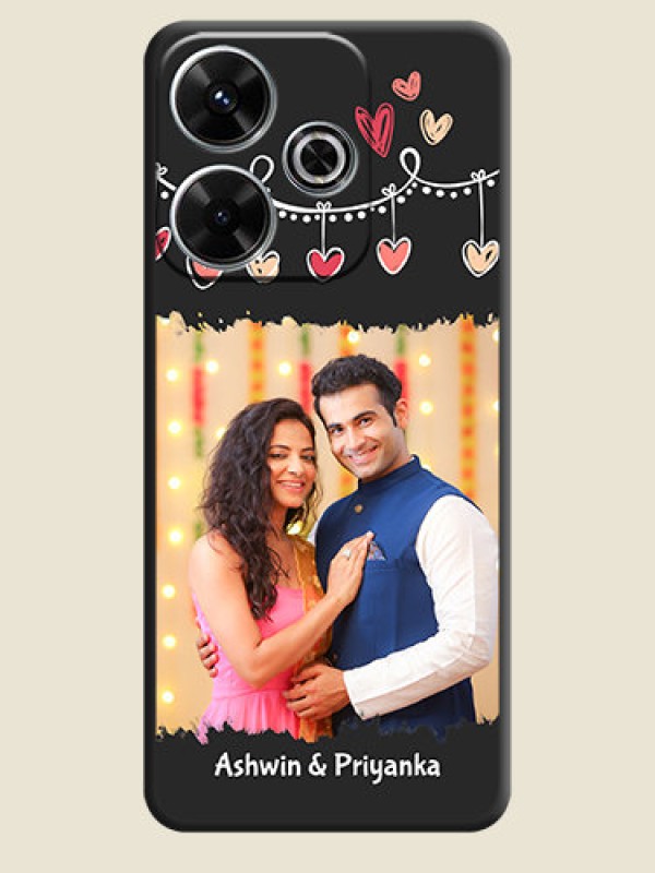 Custom Pink Love Hangings with Name On Space Black Custom Soft Matte Mobile Back Cover - Xiaomi Redmi 13 5G