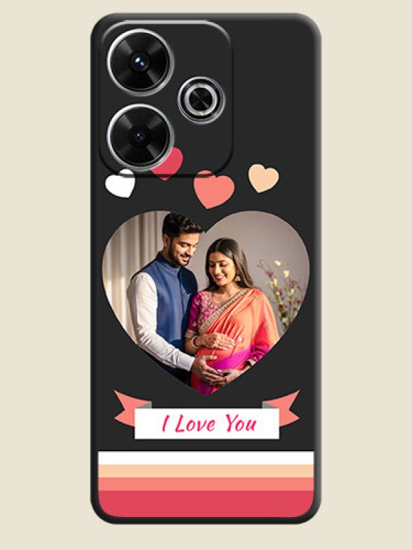 Custom Love Shaped Photo with Colorful Stripes On Space Black Custom Soft Matte Mobile Back Cover - Xiaomi Redmi 13 5G