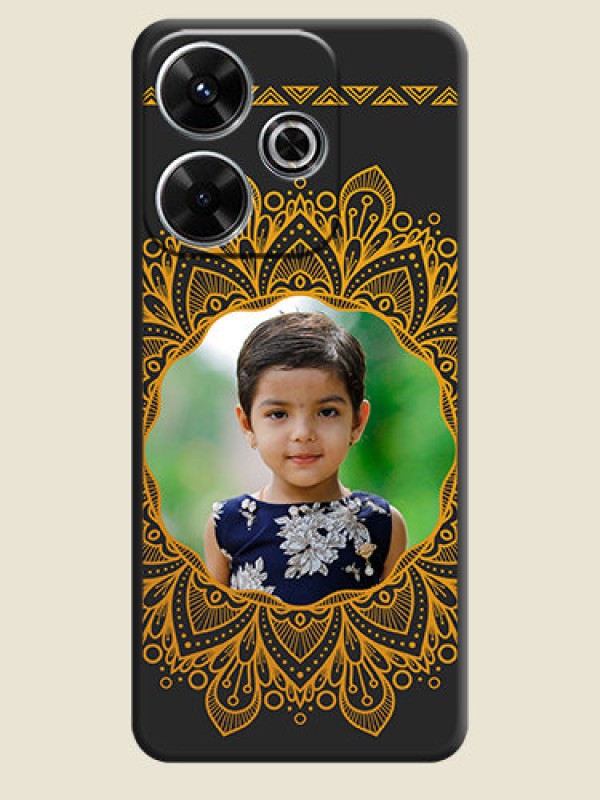 Custom Round Image with Floral Design On Space Black Custom Soft Matte Mobile Back Cover - Xiaomi Redmi 13 5G