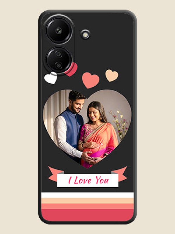 Custom Love Shaped Photo with Colorful Stripes On Space Black Custom Soft Matte Mobile Back Cover - Redmi 13C 4G