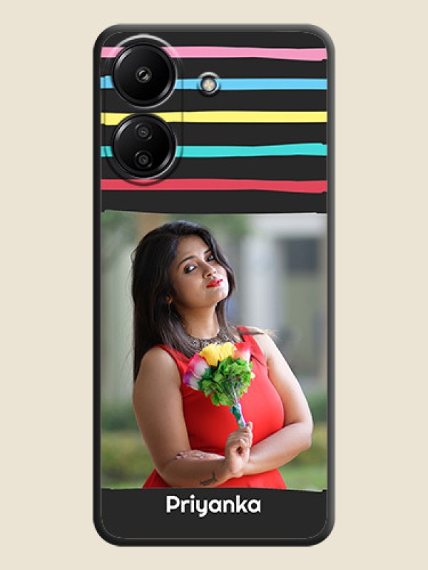 Custom Multicolor Lines with Image On Space Black Custom Soft Matte Mobile Back Cover - Redmi 13C 4G