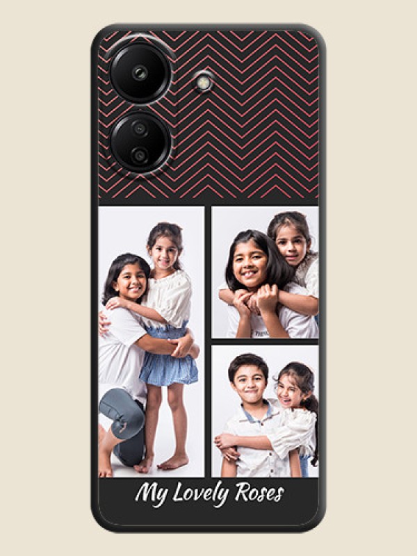 Custom Wave Pattern with 3 Image Holder On Space Black Custom Soft Matte Mobile Back Cover - Redmi 13C 4G