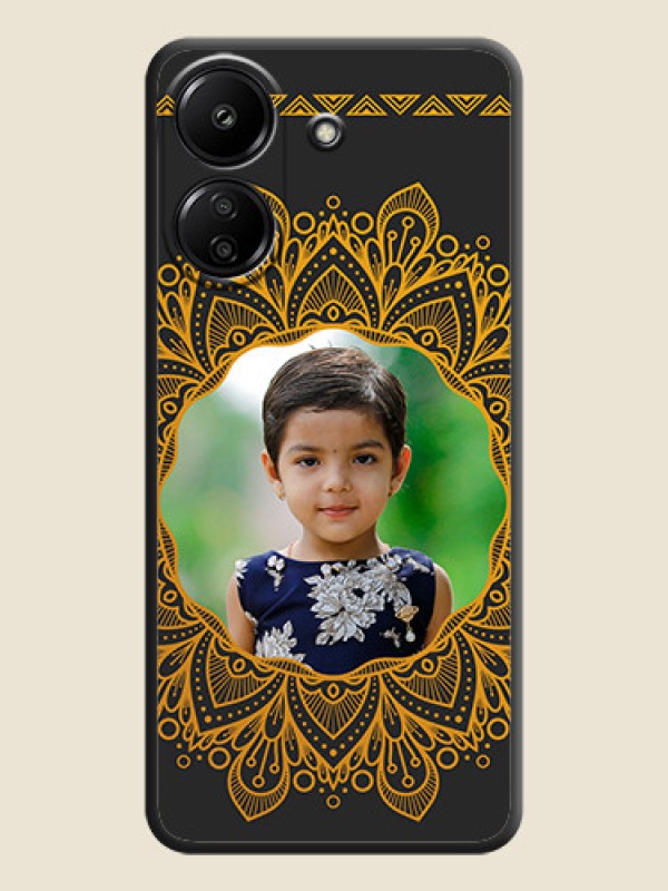Custom Round Image with Floral Design On Space Black Custom Soft Matte Mobile Back Cover - Redmi 13C 4G