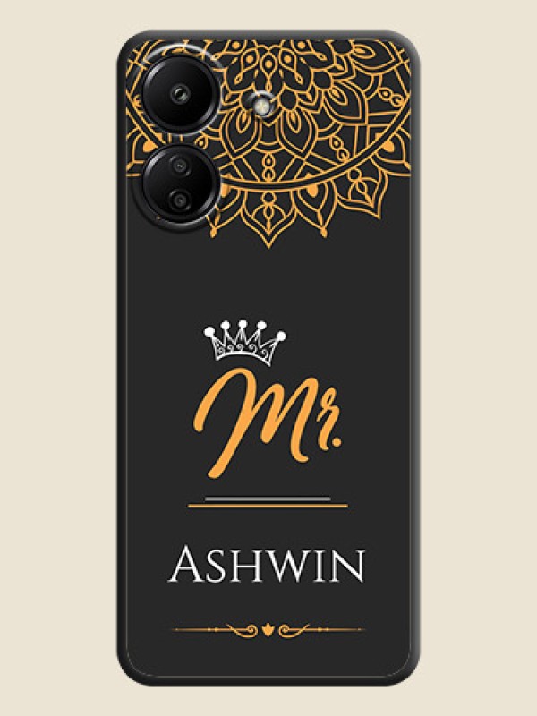 Custom Mr Name with Floral Design On Space Black Custom Soft Matte Mobile Back Cover - Redmi 13C 4G