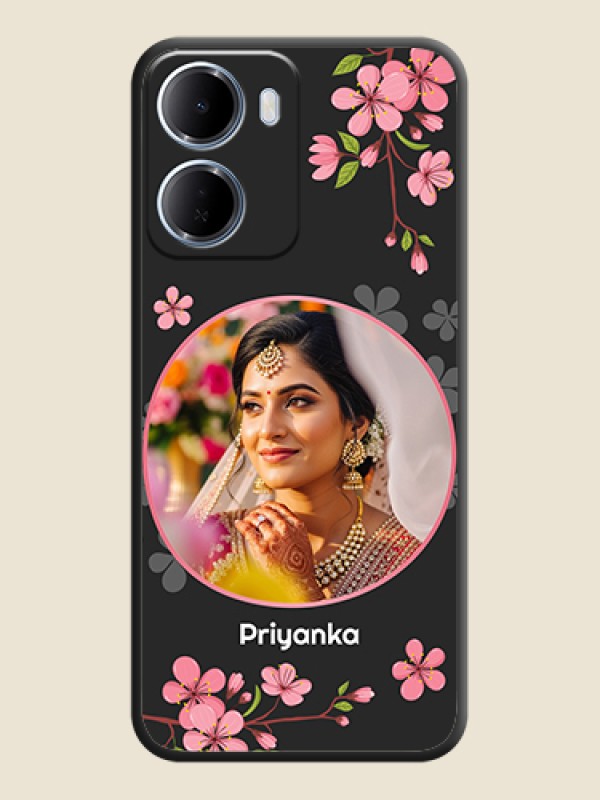 Custom Round Image with Pink Color Floral Design on Photo On Space Black Custom Soft Matte Mobile Back Cover - Xiaomi Redmi 15A 5G