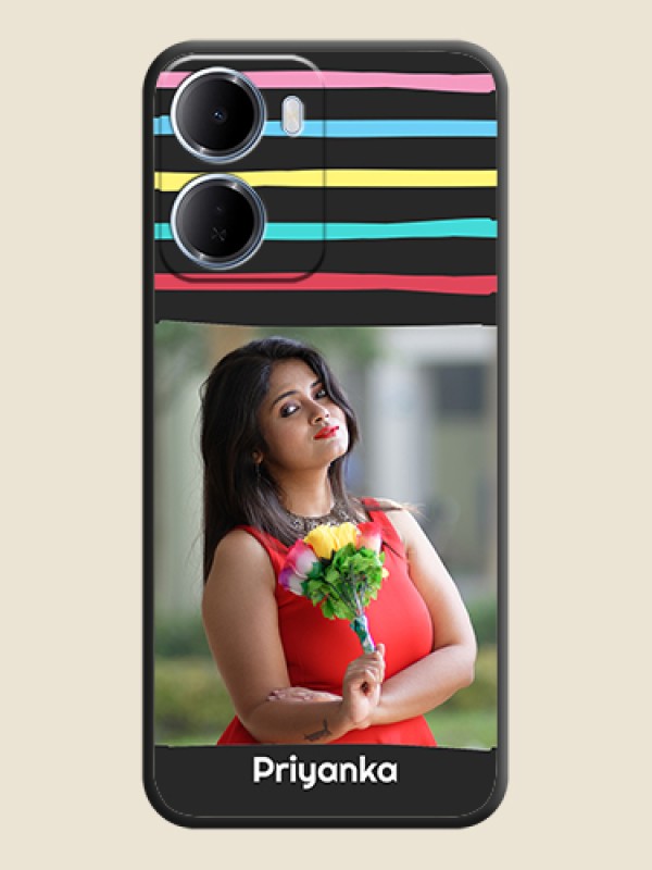 Custom Multicolor Lines with Image On Space Black Custom Soft Matte Mobile Back Cover - Xiaomi Redmi 15A 5G