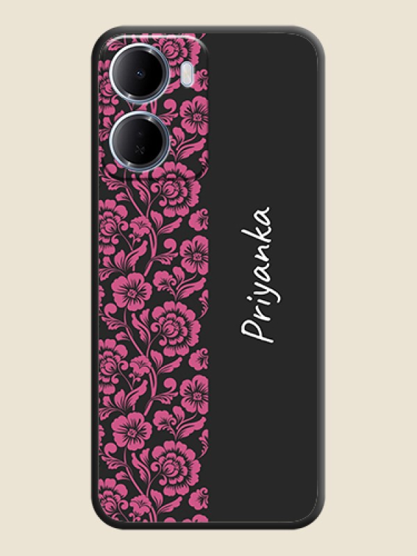 Custom Pink Floral Pattern Design With Custom Text On Space Black Custom Soft Matte Mobile Back Cover - Xiaomi Redmi 15A 5G
