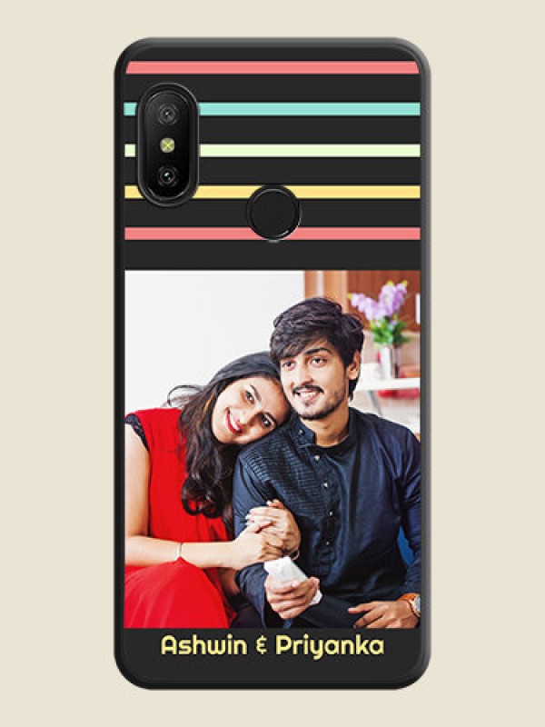 Custom Color Stripes with Photo and Text on Photo on Space Black Soft Matte Mobile Case - Redmi 6 Pro