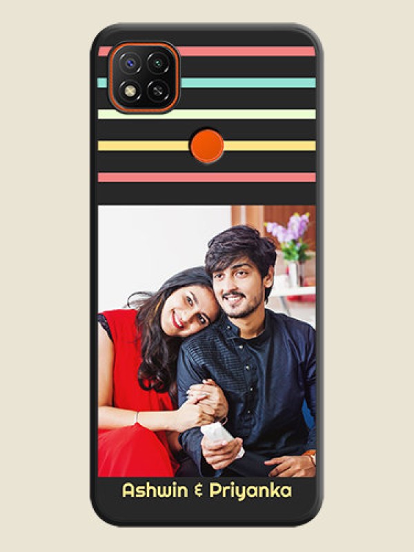 Custom Color Stripes with Photo and Text on Photo on Space Black Soft Matte Mobile Case - Redmi 9 Activ