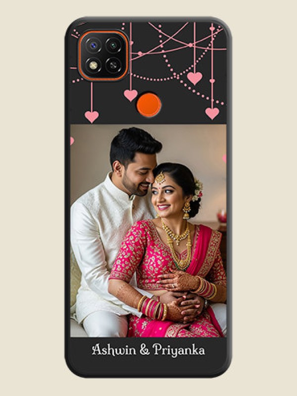 Custom Pink Love Hangings with Text on Space Black Custom Soft Matte Back Cover - Redmi 9