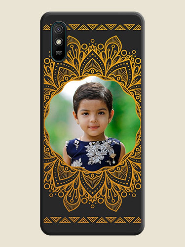 Custom Round Image with Floral Design on Photo on Space Black Soft Matte Mobile Cover - Redmi 9A Sport