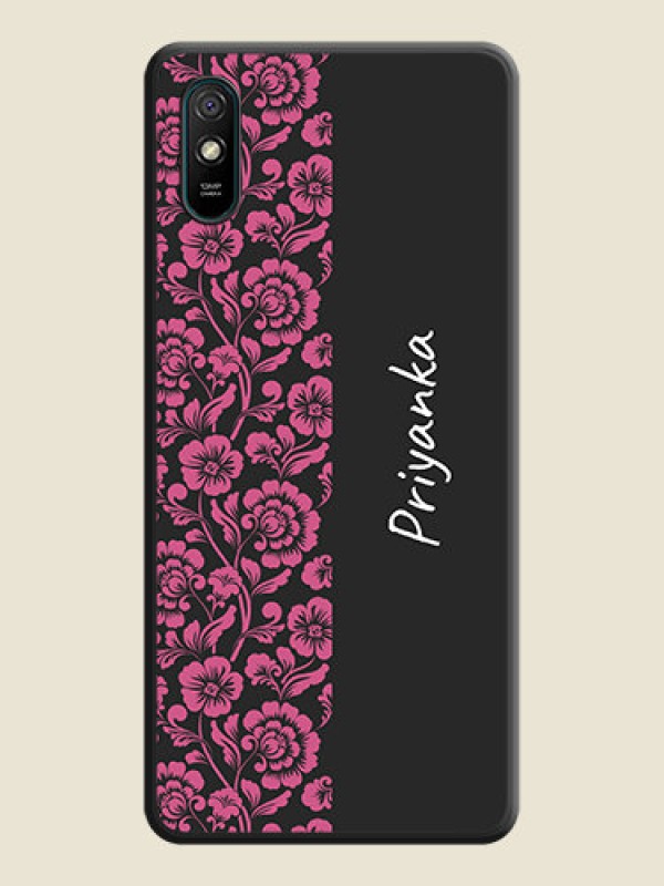 Custom Pink Floral Pattern Design With Custom Text On Space Black Personalized Soft Matte Phone Covers -Xiaomi Redmi 9A Sport