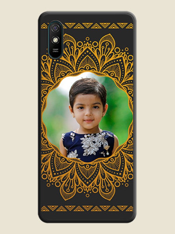 Custom Round Image with Floral Design on Photo on Space Black Soft Matte Mobile Cover - Redmi 9A