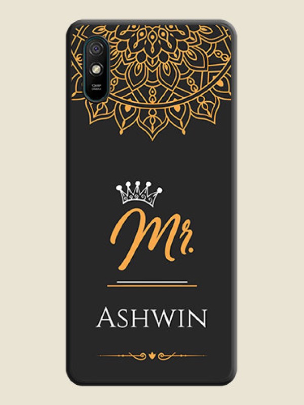 Custom Mr Name with Floral Design  on Personalised Space Black Soft Matte Cases - Redmi 9A