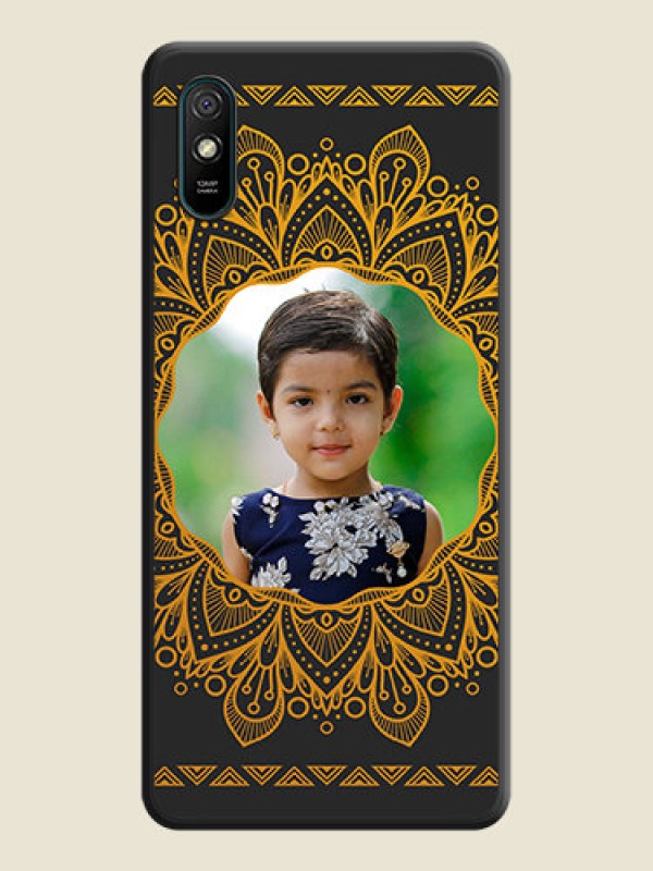Custom Round Image with Floral Design on Photo on Space Black Soft Matte Mobile Cover - Redmi 9i Sport
