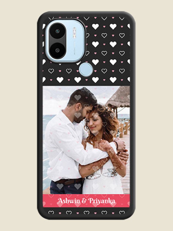 Custom White Color Love Symbols with Text Design on Photo on Space Black Soft Matte Phone Cover - Xiaomi Redmi A1 Plus
