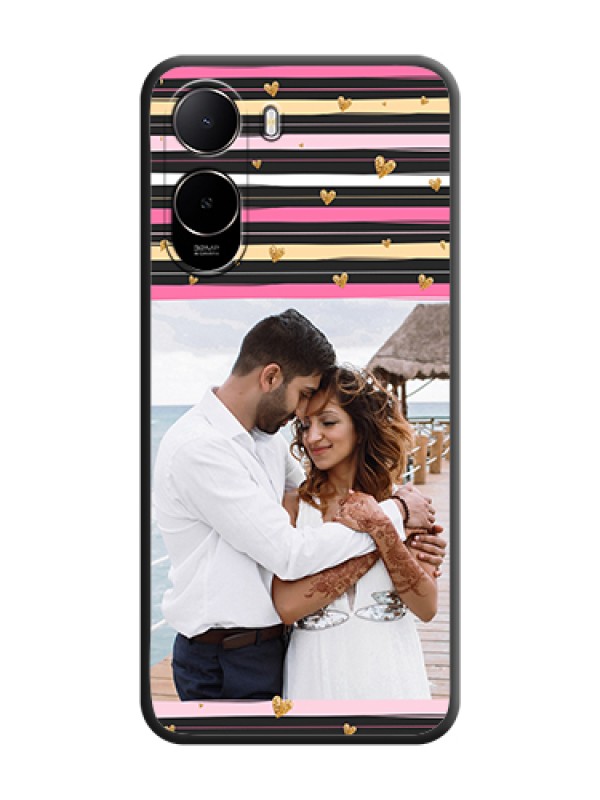 Custom Multicolor Lines and Golden Love Symbols Design on Photo On Space Black Custom Soft Matte Mobile Back Cover - Xiaomi Redmi A7 Pro 5G