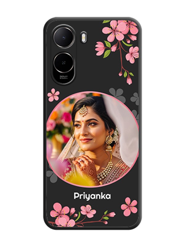 Custom Round Image with Pink Color Floral Design on Photo On Space Black Custom Soft Matte Mobile Back Cover - Xiaomi Redmi A7 Pro 5G