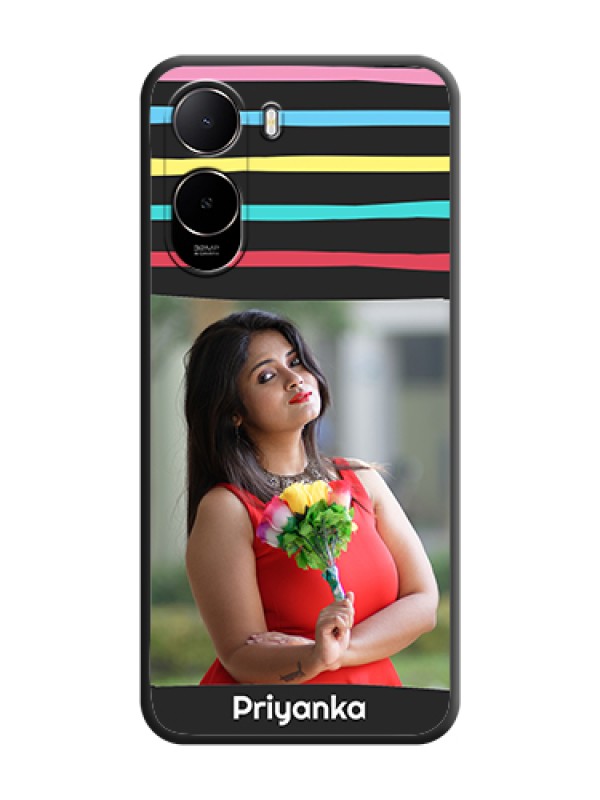 Custom Multicolor Lines with Image On Space Black Custom Soft Matte Mobile Back Cover - Xiaomi Redmi A7 Pro 5G