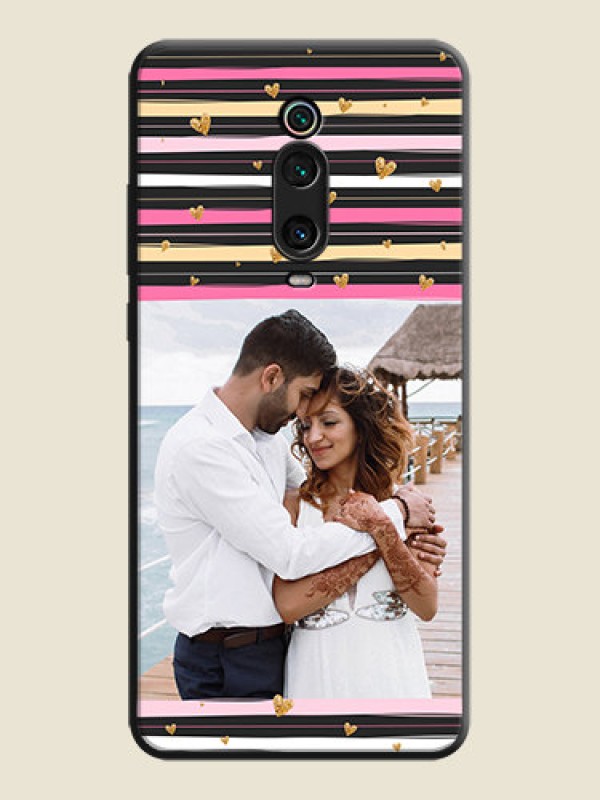 Custom Multicolor Lines and Golden Love Symbols Design - Photo on Space Black Soft Matte Mobile Cover - Redmi K20 Pro