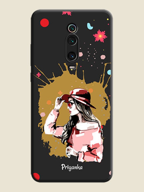 Custom Mordern Lady With Color Splash Background With Custom Text On Space Black Personalized Soft Matte Phone Covers -Xiaomi Redmi K20 Pro