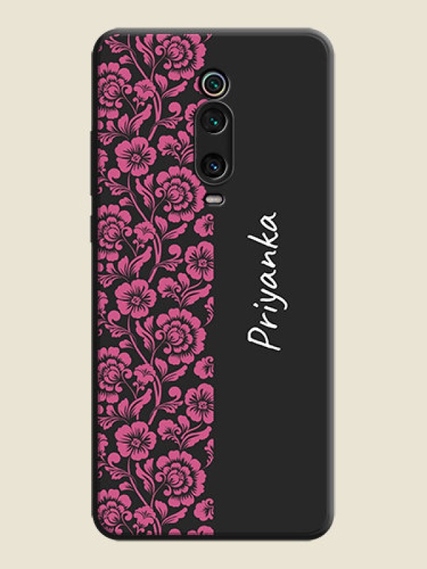 Custom Pink Floral Pattern Design With Custom Text On Space Black Personalized Soft Matte Phone Covers -Xiaomi Redmi K20