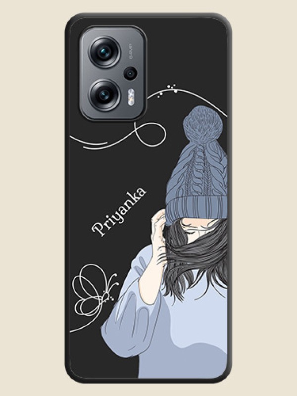 Custom Girl With Blue Winter Outfiit Custom Text Design On Space Black Personalized Soft Matte Phone Covers -Xiaomi Redmi K50I 5G