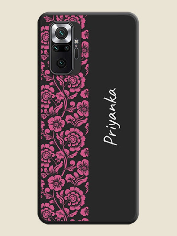 Custom Pink Floral Pattern Design With Custom Text On Space Black Personalized Soft Matte Phone Covers -Xiaomi Redmi Note 10 Pro Max
