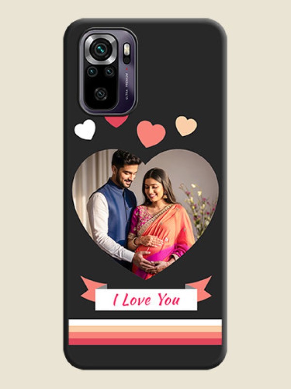 Custom Love Shaped Photo with Colorful Stripes on Personalised Space Black Soft Matte Cases - Redmi Note 10s