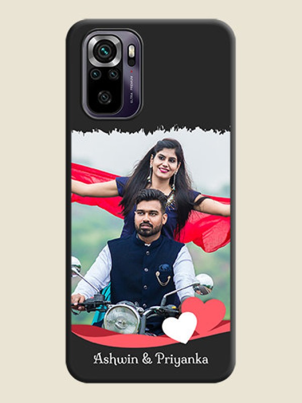 Custom Pin Color Love Shaped Ribbon Design with Text on Space Black Custom Soft Matte Phone Back Cover - Redmi Note 10s