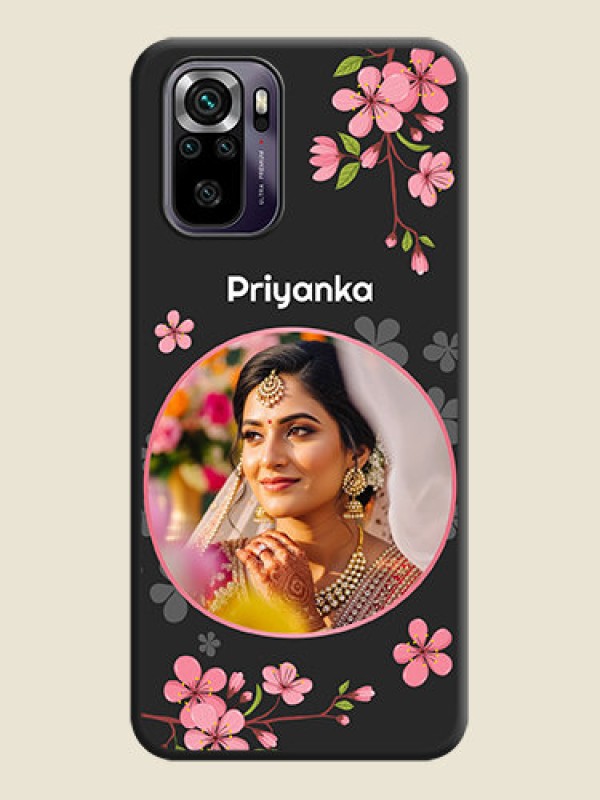 Custom Round Image with Pink Color Floral Design on Photo on Space Black Soft Matte Back Cover - Redmi Note 10s