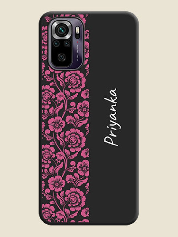 Custom Pink Floral Pattern Design With Custom Text On Space Black Personalized Soft Matte Phone Covers -Xiaomi Redmi Note 10S