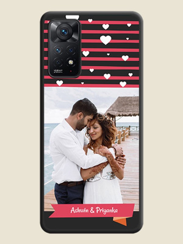 Custom White Color Love Symbols with Pink Lines Pattern on Space Black Custom Soft Matte Phone Cases - Redmi Note 11 Pro 5G