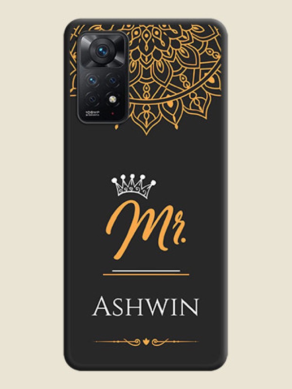 Custom Mr Name with Floral Design  on Personalised Space Black Soft Matte Cases - Redmi Note 11 Pro Plus 5G