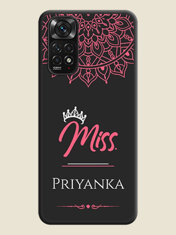 Custom Mrs Name with Floral Design on Space Black Personalized Soft Matte Phone Covers - Redmi Note 11