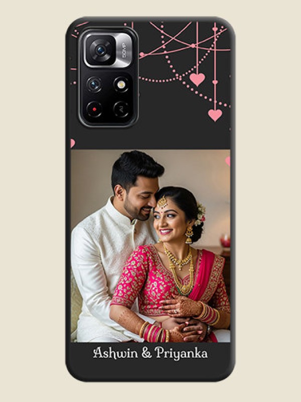 Custom Pink Love Hangings with Text on Space Black Custom Soft Matte Back Cover - Redmi Note 11T 5G